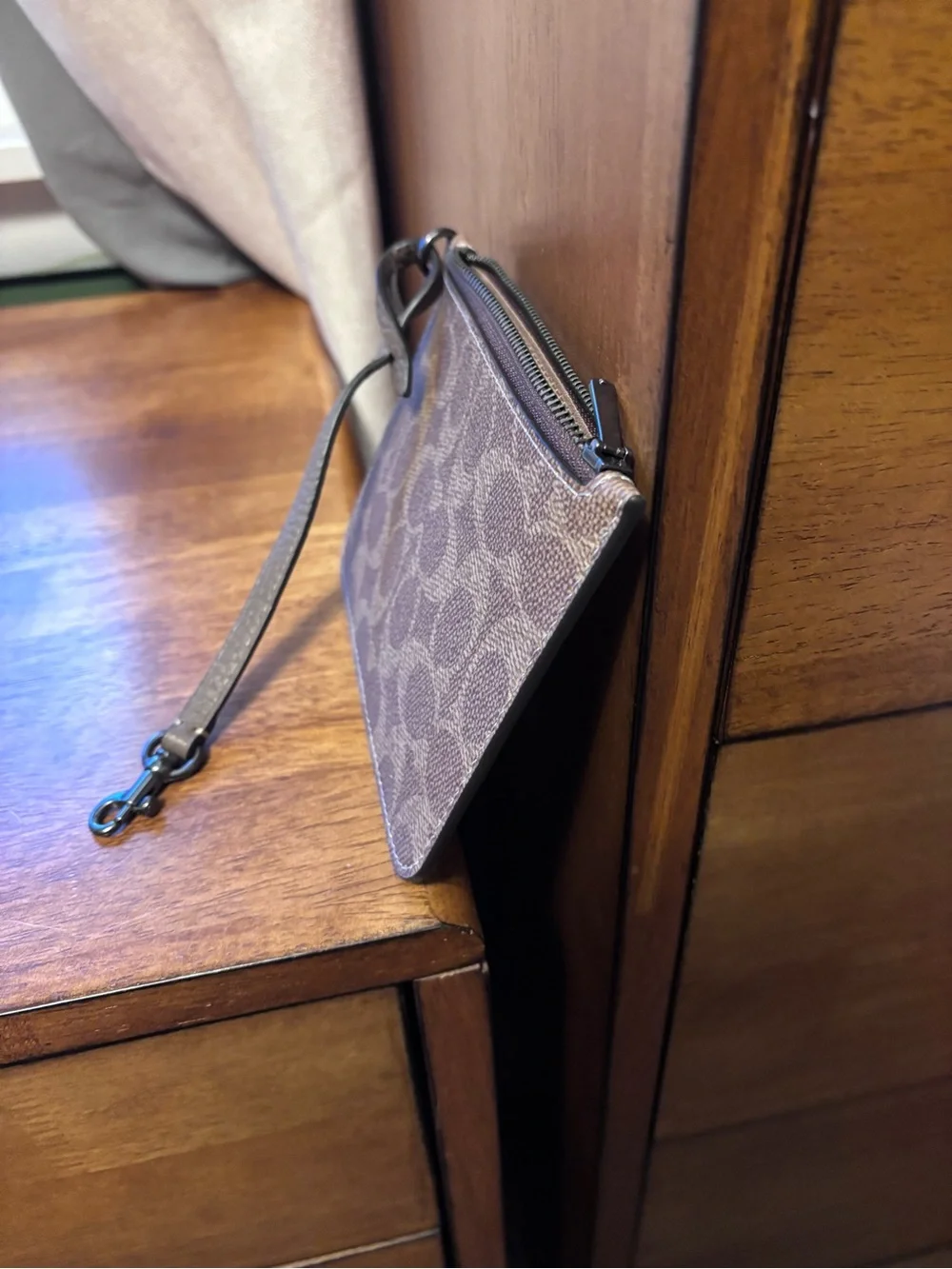 NEW Coach Brown/Tan leather Card Zip Wallet with purse clip - Picture 5 of 5